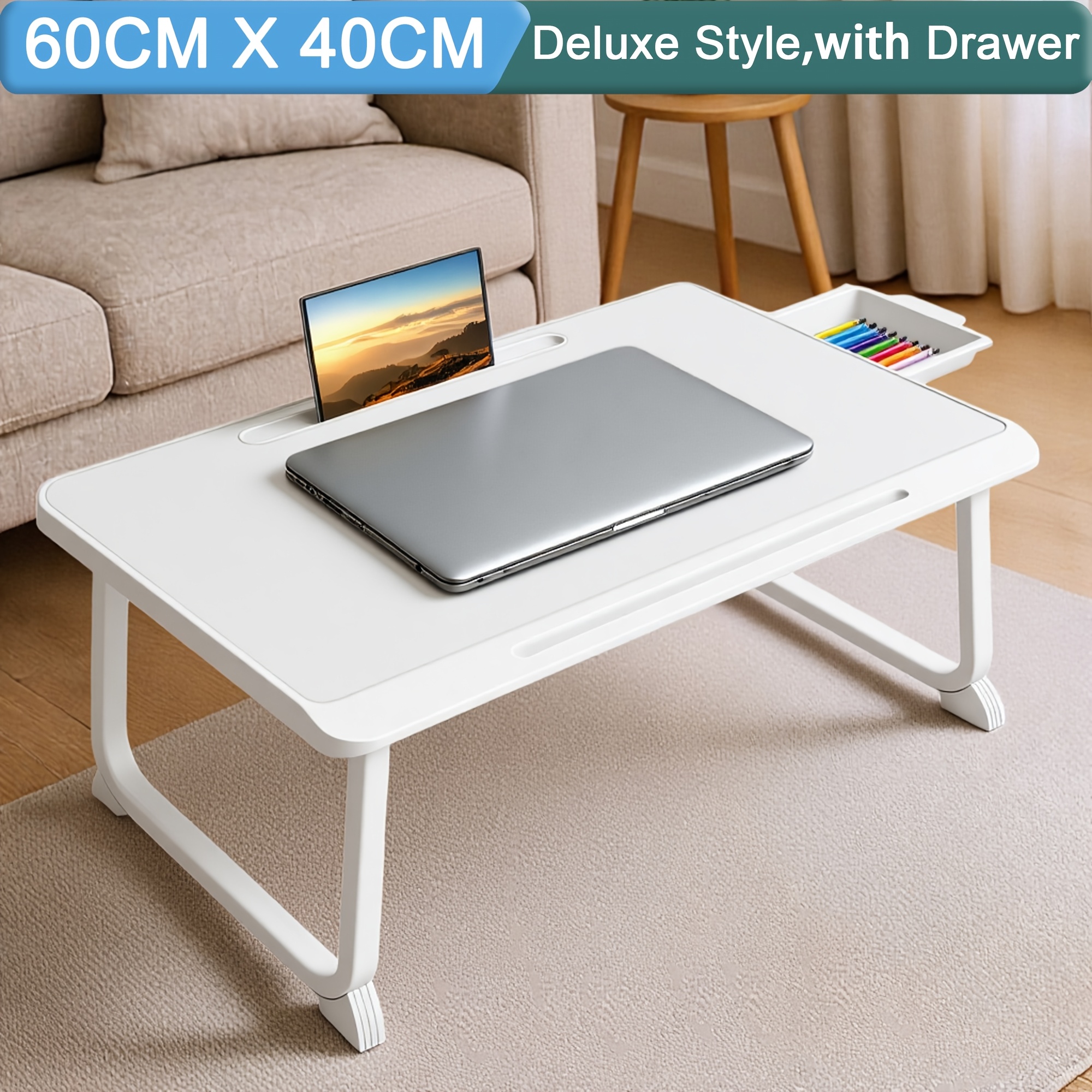 TEMU Laptop Tray For Bed - Foldable Bedside Table & Laptop Stand For Bed, Bed Desk For Home Office, Study, And Overbed Use, Laptop Bed Table, Lap