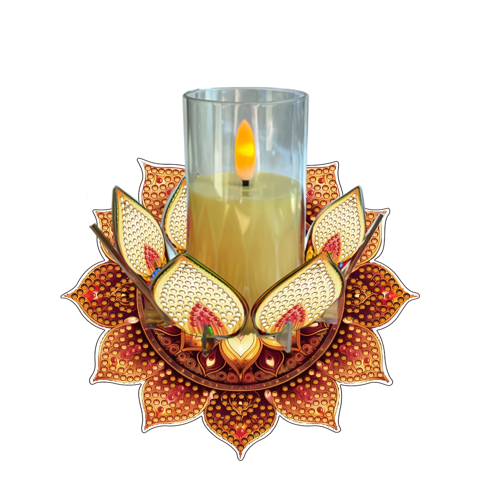TEMU Set 1 pezzo portacandele a forma di con petali a mandala a tema pittura diamante creativa, supporto per candele fai da te con pittura unica a