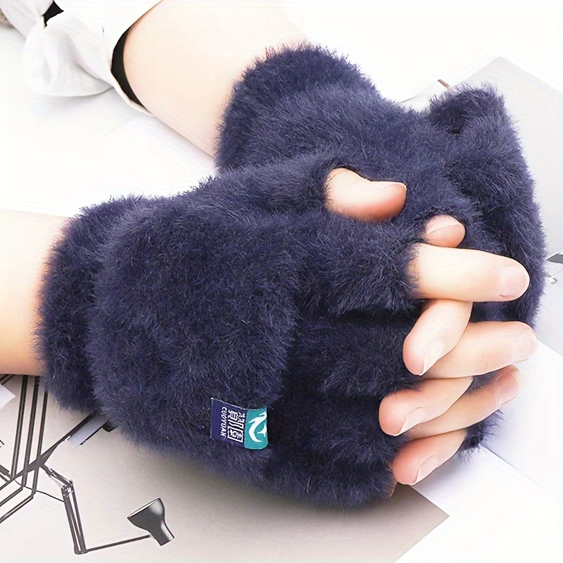 

Cozy Fleece-lined Convertible Mittens - Half-finger, Flip Design For Easy Writing & Texting, Warm Winter Gloves For Women