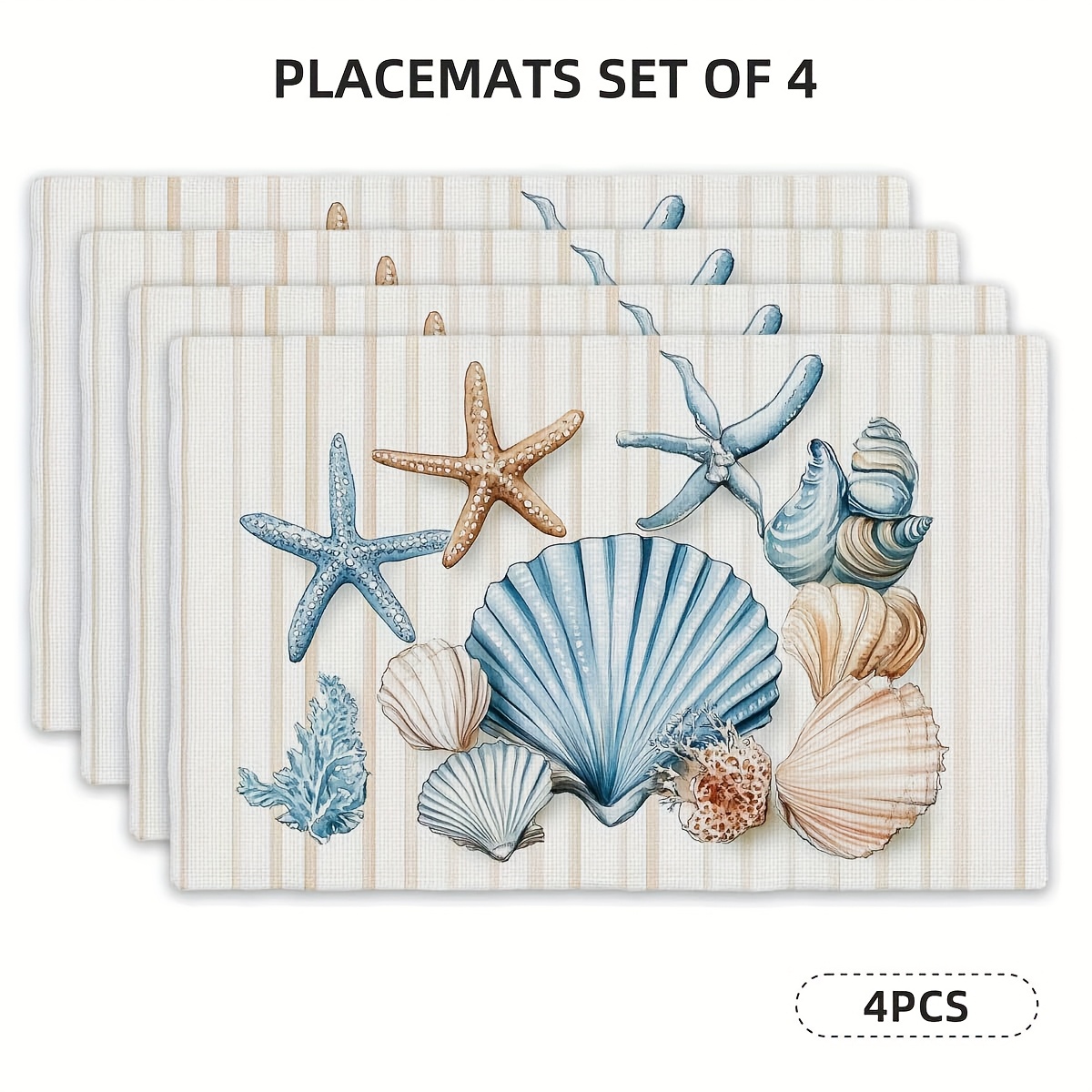 TEMU 4/6pcs Shell Starfish Ocean Spring Summer Placemats, Rectangular Table Mats 12 X 18 Inches With Shell And Starfish Theme, Perfect For Kitchen