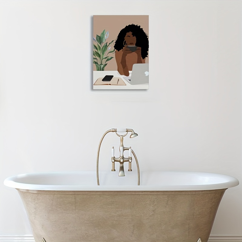 1pc African American Woman Bohemian Wall Art, Black Girl Canvas Print 