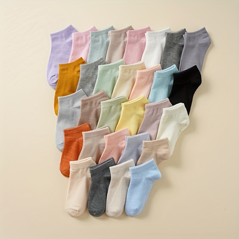 15-pack Girls' Breathable Crew Socks - Solid Colors, Perfect For Casual Attire & Gifts