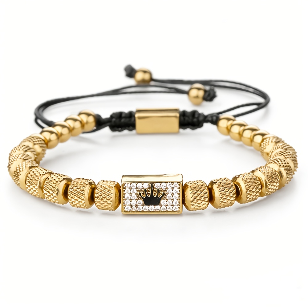 E-shop Luxus Mikro-Set Quadrat Kronenperle Verstellbare Größe Herren Geflochtenes 316 Edelstahl Armband Geschenkidee