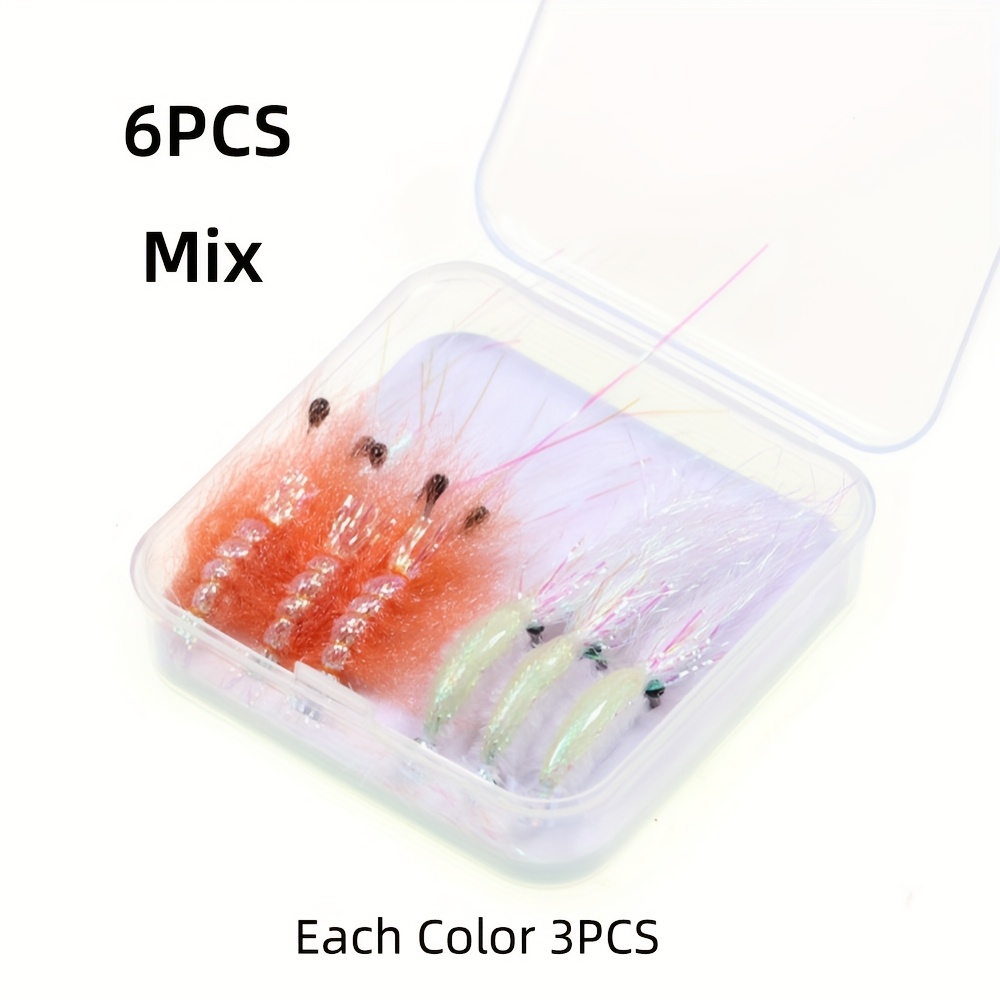E-shop 6 Stück pro Packung Flash Backing Orange Shrimp Fliege mit Perlweiß Ice Wing, geeignet für Salzwasser- und Süßwasserfischen, ideal für Barsch,