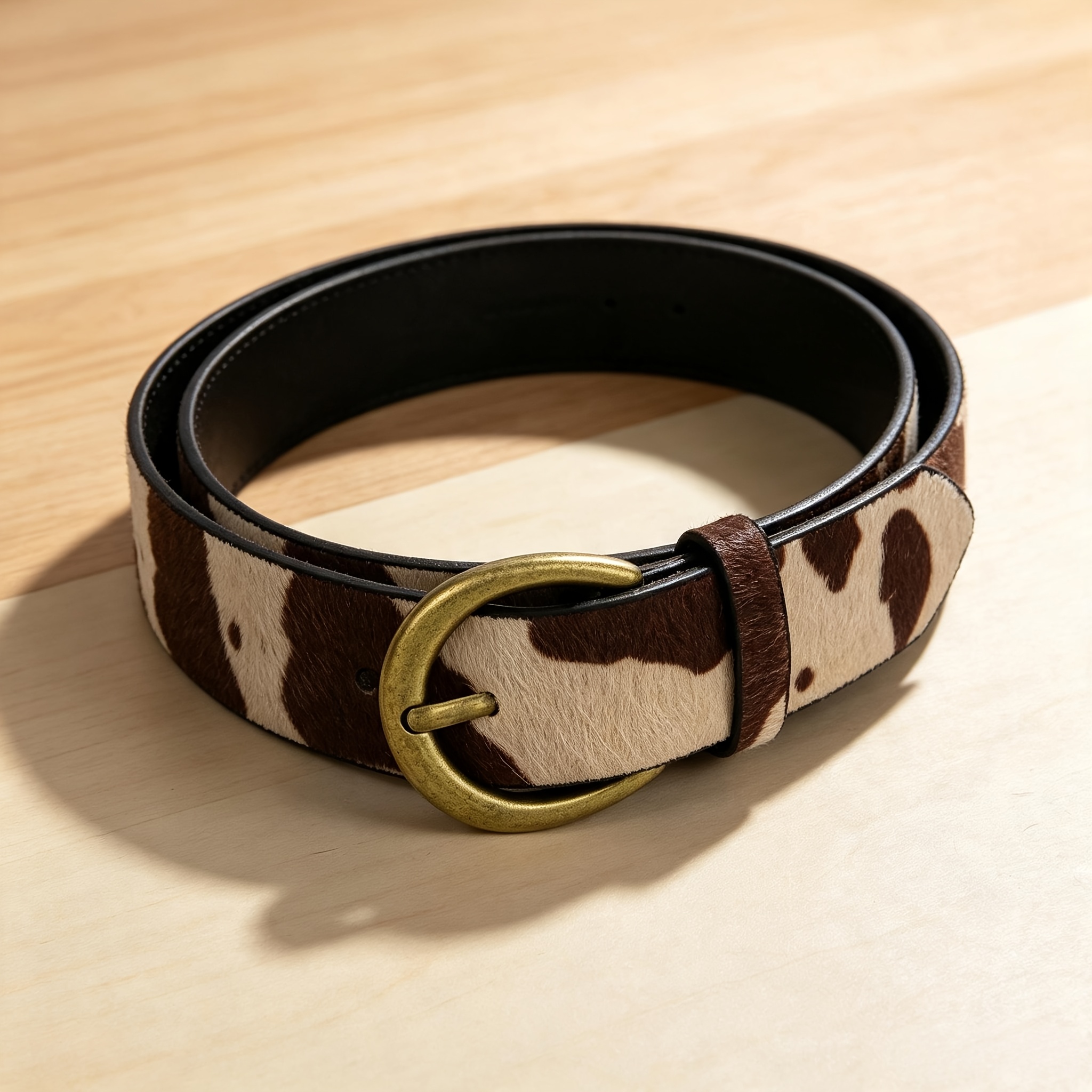 TEMU New Autumn/winter Style, 1pc Women's Brown And Print Pu Belt With Bronze Color Metal Half-round , Versatile Vintage Decorative Belt For Pairing