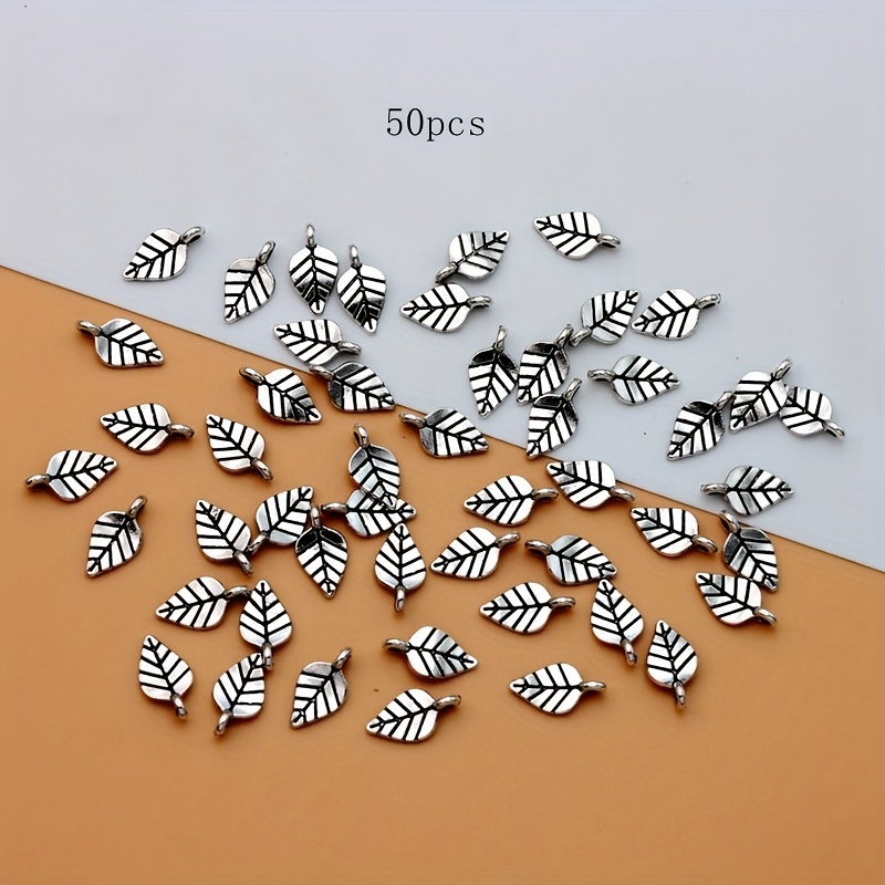 50pcs Leaves Charm Pendant Leaf Charms Antique Silvery Plated Small Business Supplies Alloy Plated Leaf Pendant Charms Making Necklace/earrings Pendant For