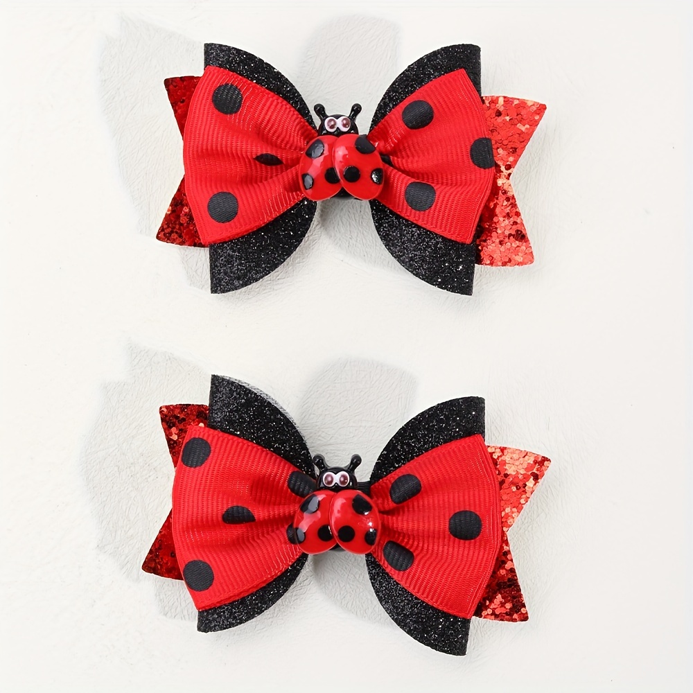 

2pcs Cute Cartoon Ladybug Bow Hair Clips, Suitable For Party Styling, Perfect Gifts For Girls