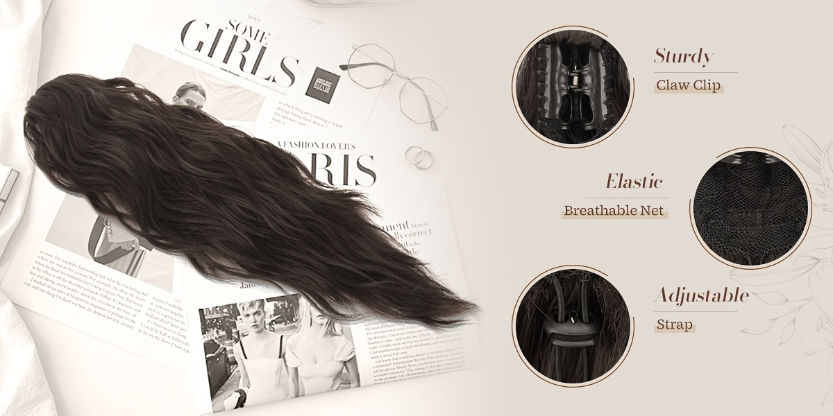   ponytail extensions long claw clip in ponytail hairpiece synthetic pony tails hair piece ponytail with claw clip natural wavy hairpieces for women 20 inch details 2