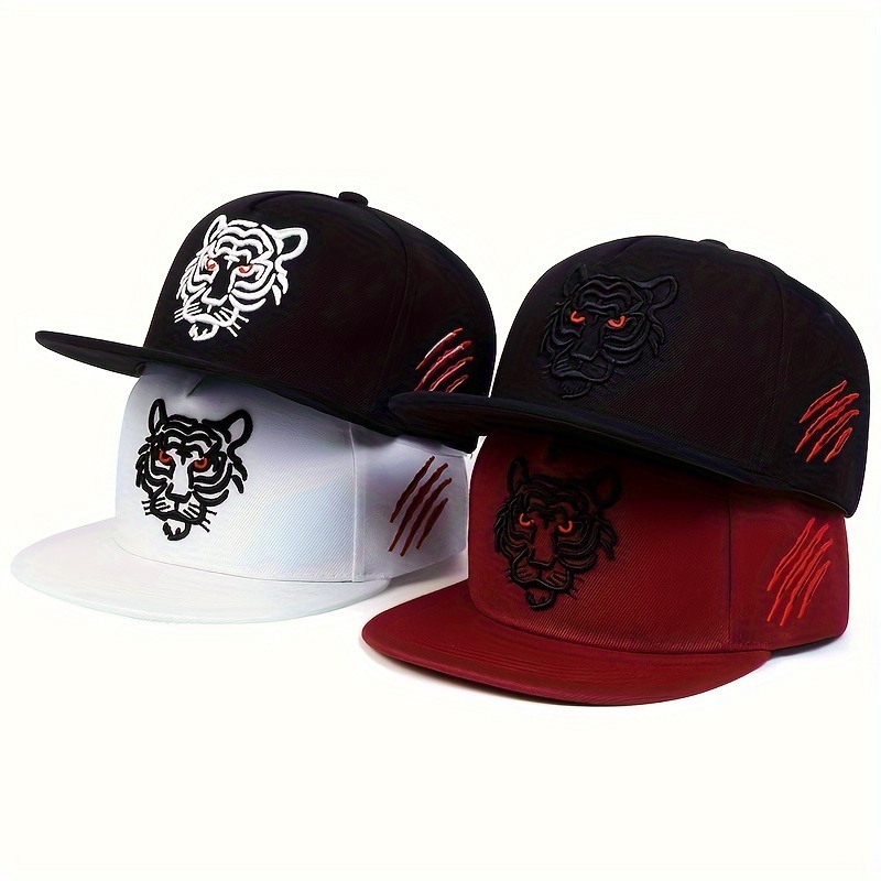 

1pc Tiger Embroidery Baseball Caps For Women, Adjustable Snapback, Sun Protection Casual Hats For Spring Autumn Travel & Beach Holiday, Black/white/red