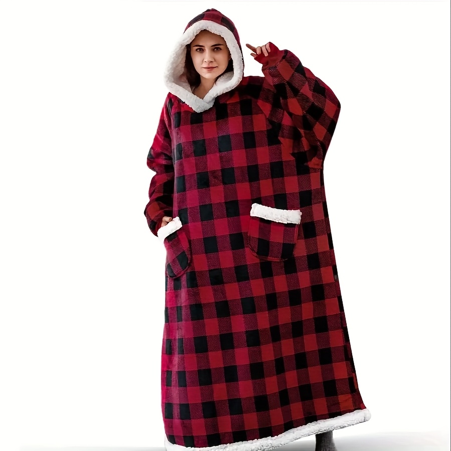 TEMU Couverture d'Hiver Chaude avec Capuche - Couverture Polyester Oversize Lavable en Machine - Sweatshirt à Manches Longues en Flanelle pour Femmes