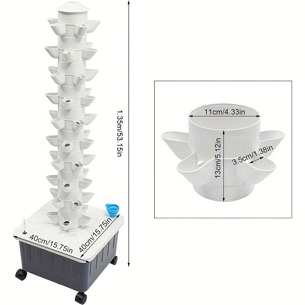 Image of 45 Pods Hydroponics Growing System | Rolling Vertical Garden Planter Tower For Vegetables, Fruits, Flowers, Herbs, With Pump And Detachable Water Tank, Plastic, No Electricity Needed