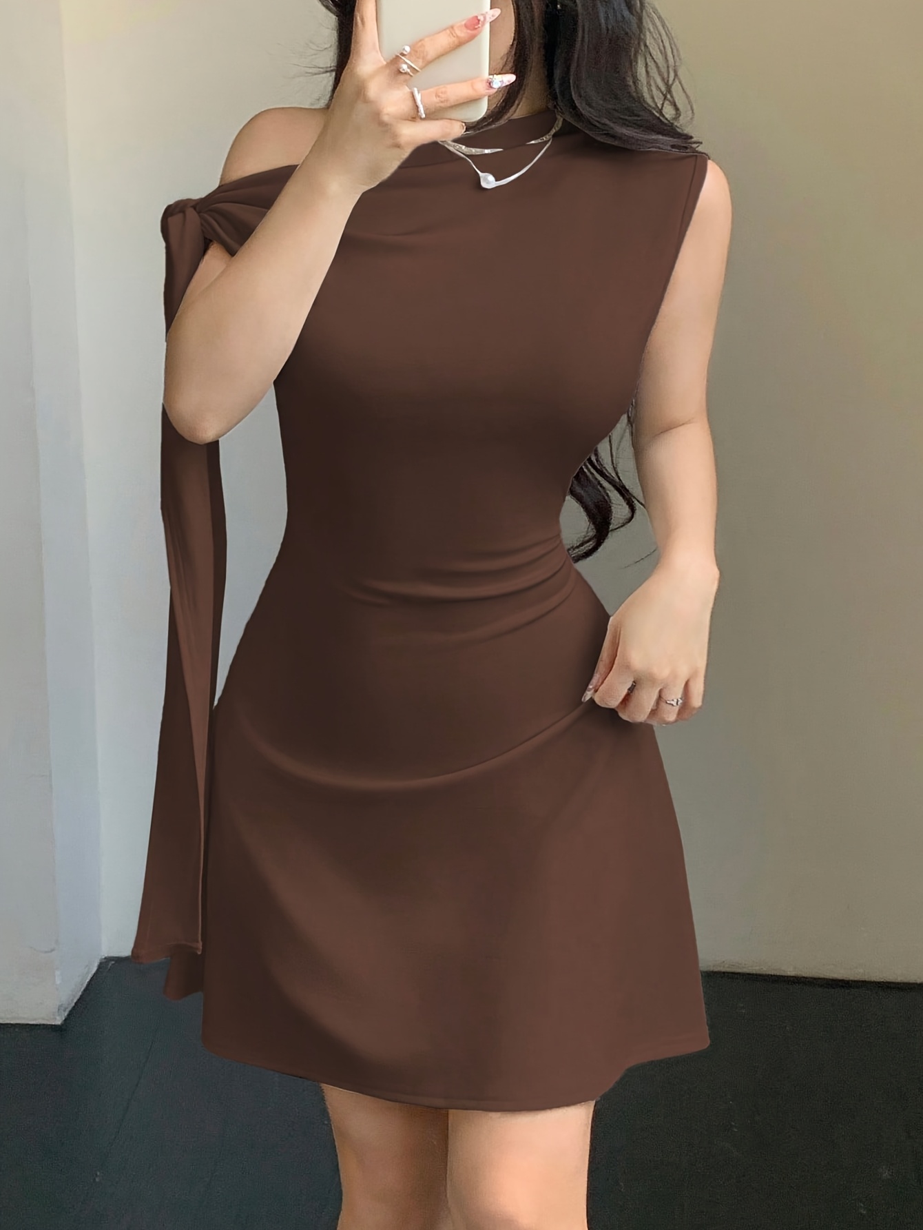 womens asymmetrical solid color short dress flowy a - Temu Oman