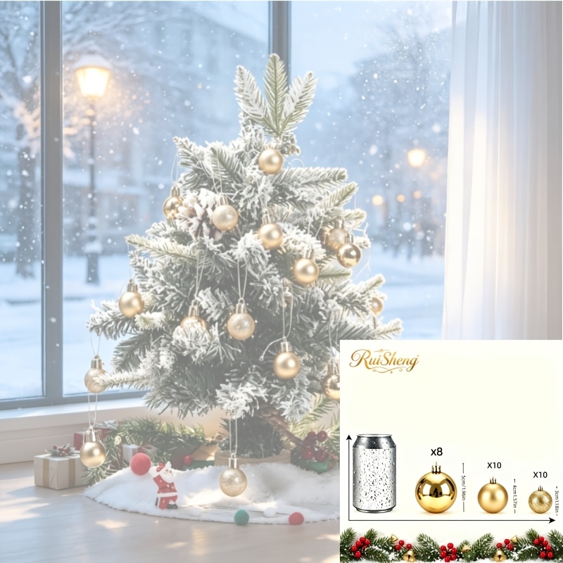 TEMU 28pcs Ruisheng Artificial Christmas Ball Ornaments - Round Durable Plastic Hanging Tree Decorations With Spherical Balls Suitable For Christmas