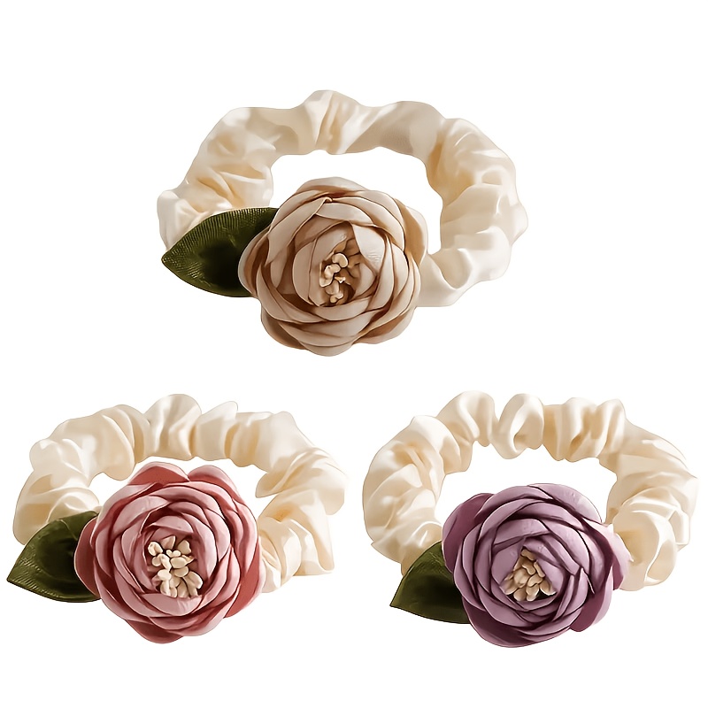 TEMU 3pcs Chouchous Rose Printemps/Été, Élastiques à Cheveux Élégants Haut de Gamme, Bandes de Cheveux Élastiques Premium Exquises pour Femmes