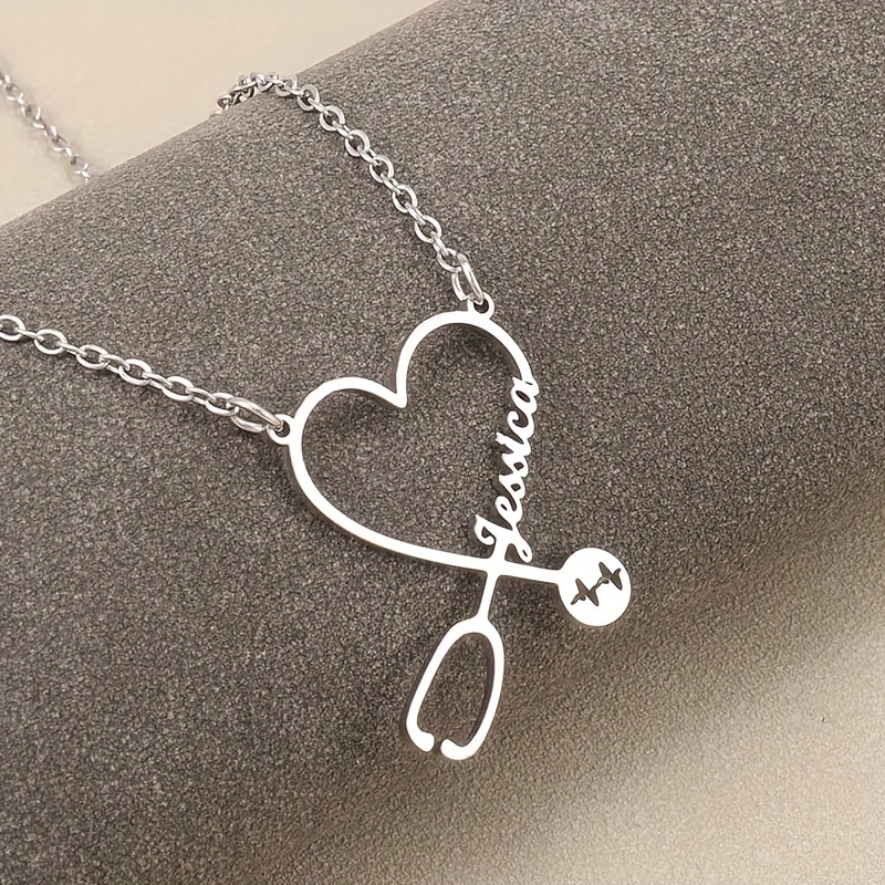 TEMU Personalized Stethoscope Name Necklace, Exquisite Custom Letters For Doctors And Nurses, Graduation Gift Jewelry For Students