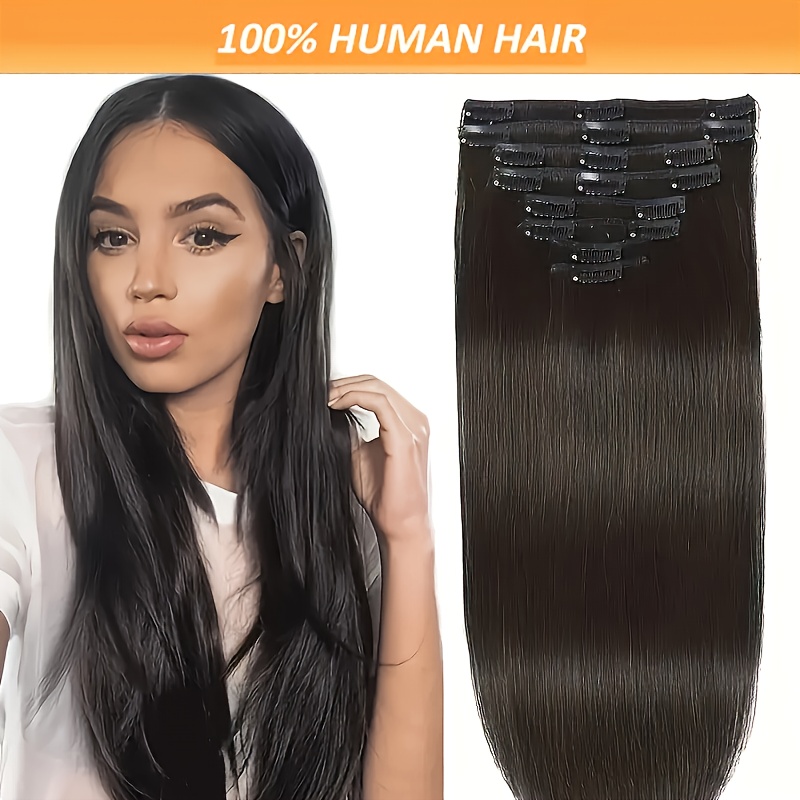 100 Remy Human Hair Straight Clip In Extensions Natural Temu