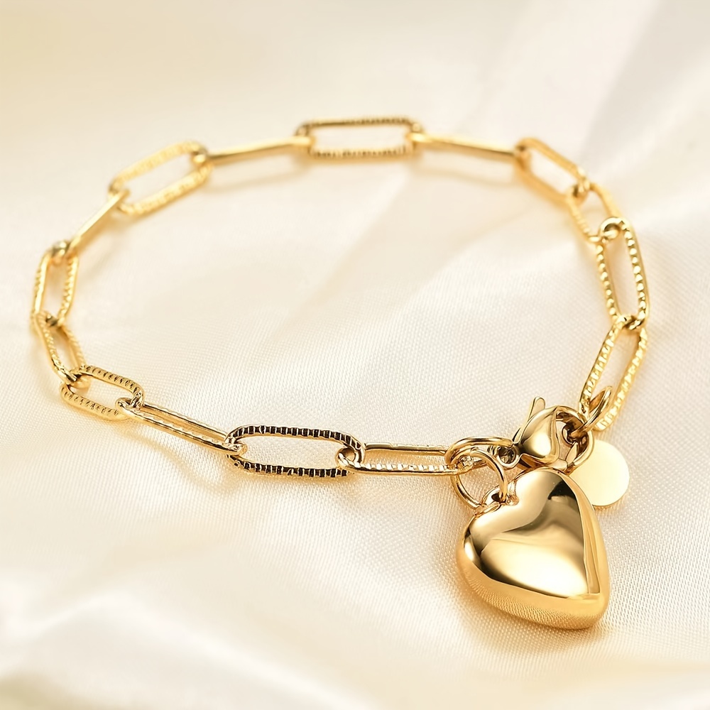 

Golden-tone Stainless Pendant Bracelet – Elegant Vintage- With Smooth Polished , Casual Attire & Parties, Heart Bracelet