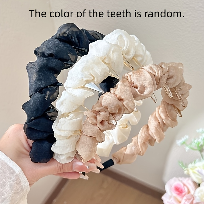 TEMU 3-pack Mesh Wave Headbands, , High Crown, Versatile Outing Hair Accessories. The Color Of The Teeth Is Random