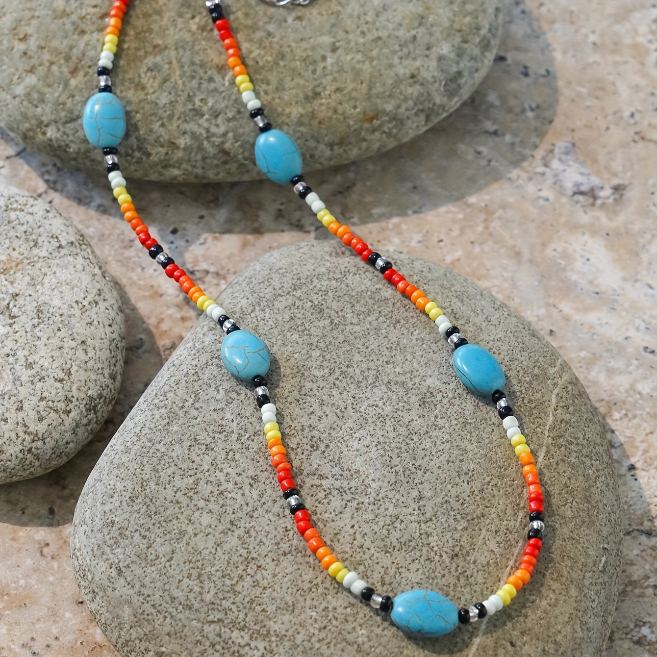 Bohemian Turquoise-Like Beads Necklace in Red Yellow