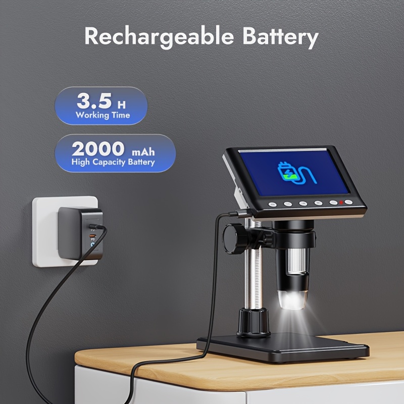 [1000X Digital Microscope] Coin Microscope with 8 Adjustable LED Lights, 4.3inch Soldring Microscope for PCB Repair, PC View