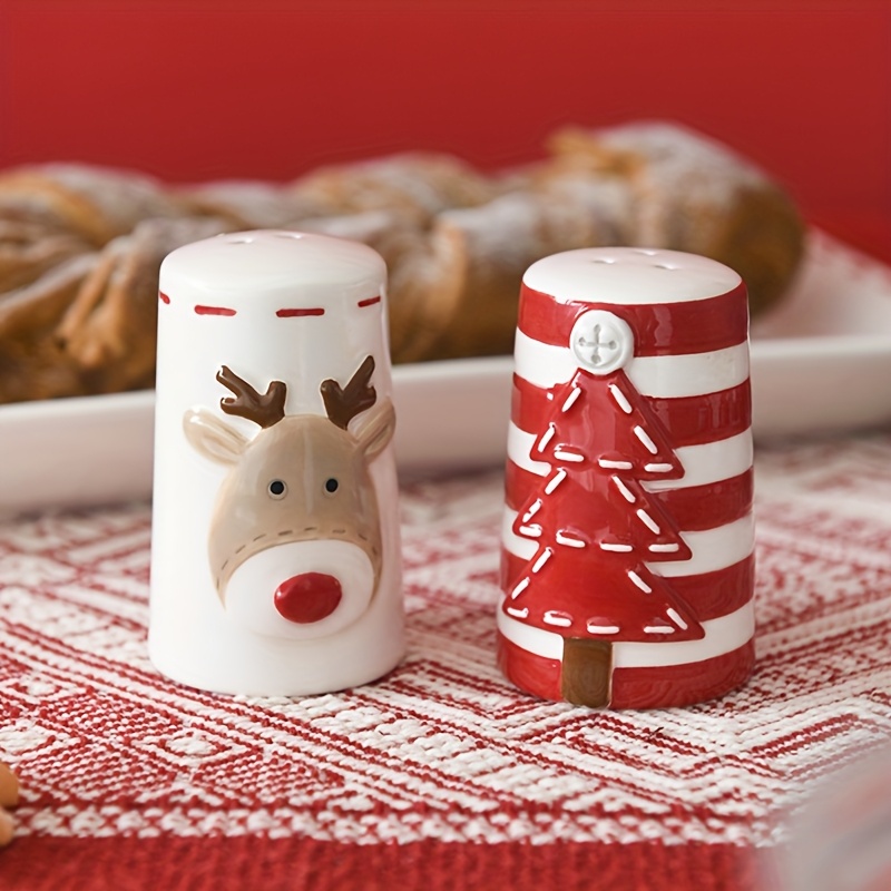 Scandinavian Santa Claus Ceramic Salt And Pepper Shaker Creative Embossed High-quality Seasoning Bottle, Best For Christmas