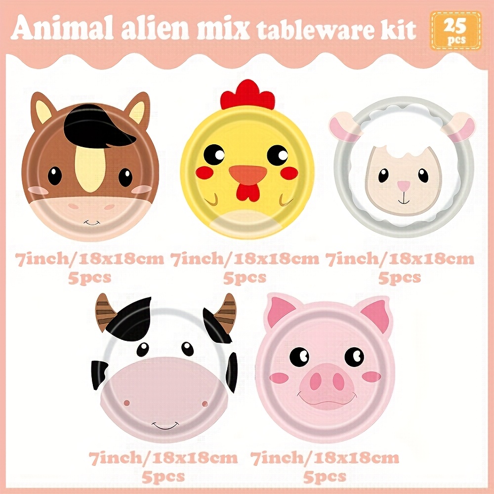 Little Pony, Chick, Lamb, And Piglet Animal Theme Disposable Tableware Paper Plate Set Party Decorations Halloween Christmas Thanksgiving