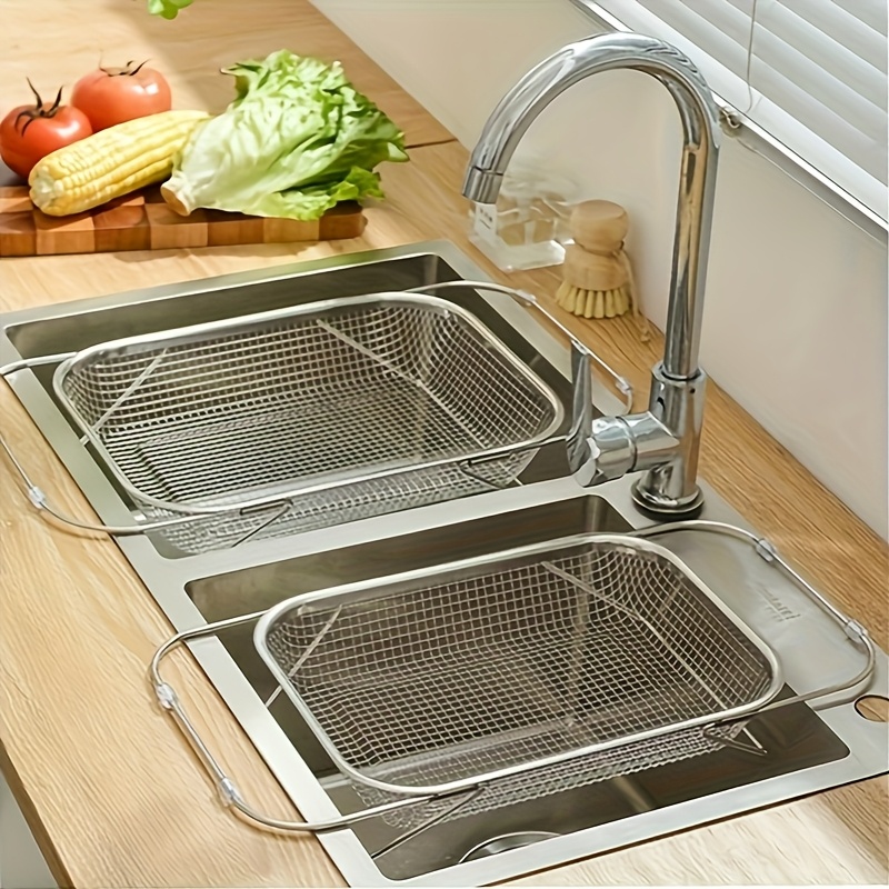 TEMU 1pc Expandable Stainless Steel Filter With Drain Basket - Perfect For Vegetables And Kitchen Accessories With A Fruit Basket
