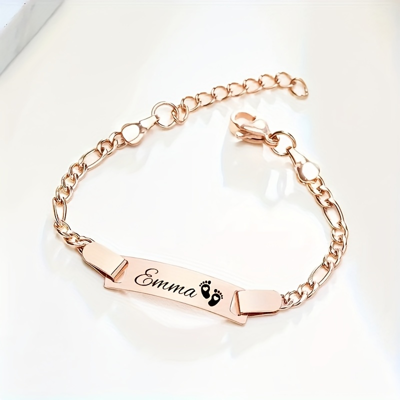 TEMU Custom Name Bracelet Engraved With Birth Date, Stainless Steel Tag Bangle, Customizable Diy Personalized Jewelry, Mother's Day, Birthday,