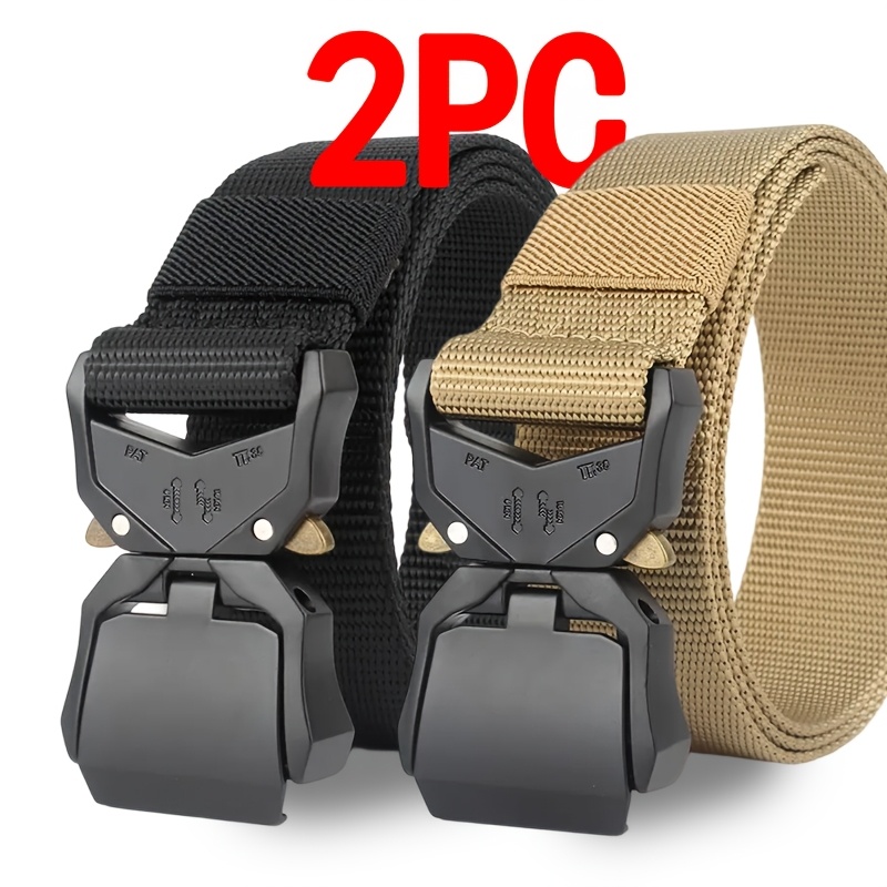 TEMU 2026 New 2pcs Men's Tactical Belts -- Automatic , Adjustable Belt Design, Casual Fashion Item, Suitable For Commuting, Outdoor Activities,