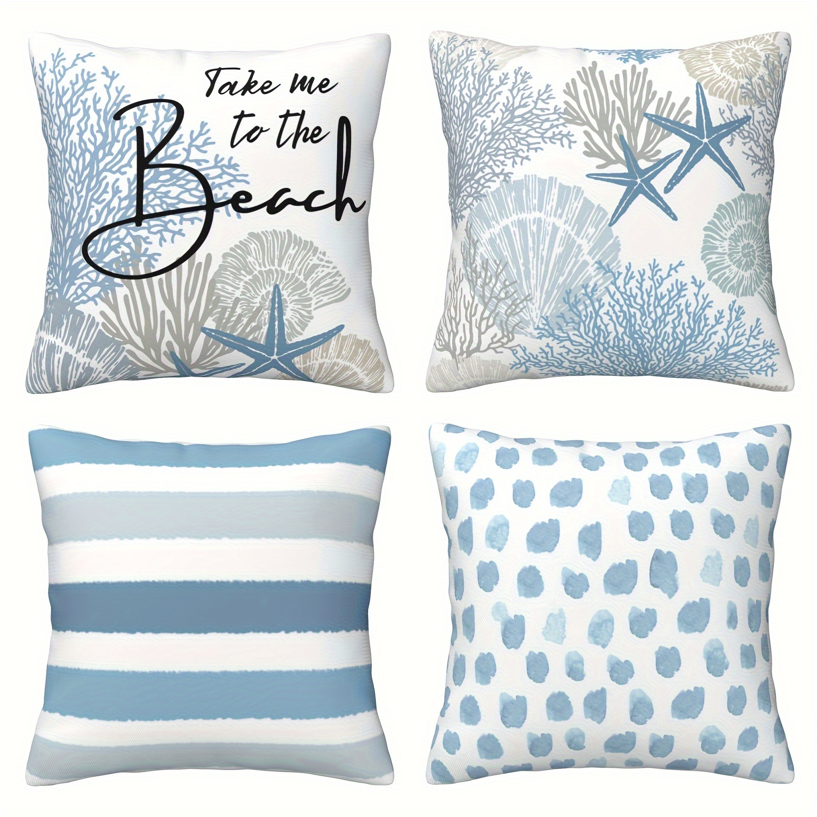 

4pcs Short Plush The Beach Summer Throw Pillow Covers, 18 X 18 Inch Blue Ocean Starfish Summer Cushion Case For Sofa Couch