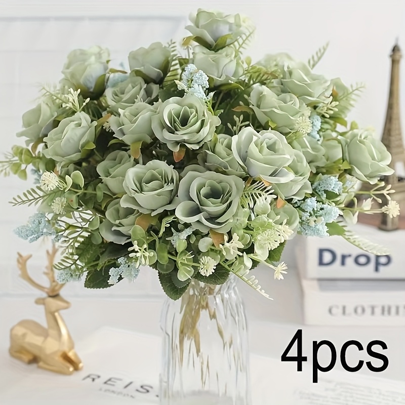 E-shop Set mit 2 oder 4 Stück mehrfarbigem Seidenstrauß mit 5 Rosenköpfen, ideal für Hochzeit, Braut oder