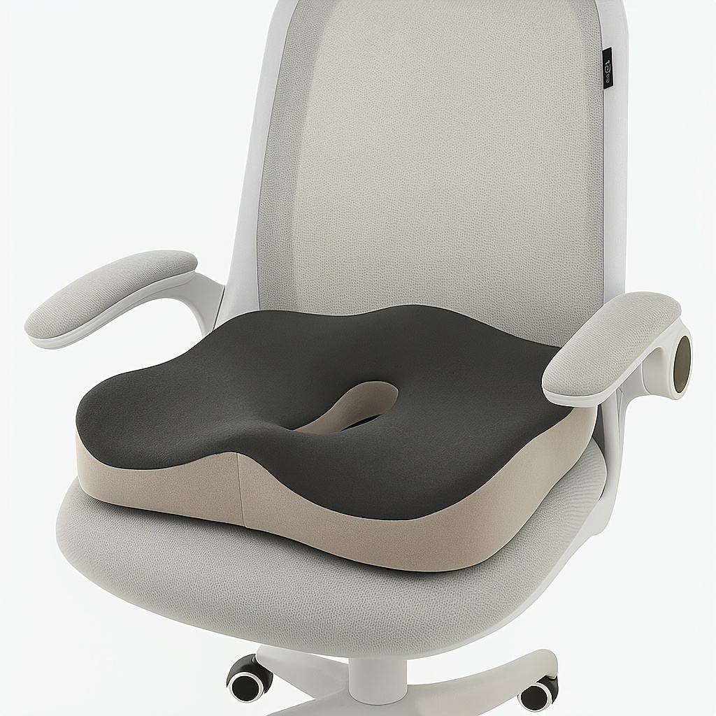 1pc Memory Foam Seat Cushion, Ergonomic Sitting Pad with Center Groove, Ideal for Long Sitting in Office, Home, Car, or Desk Chair, Soft Support with Non-Slip Bottom