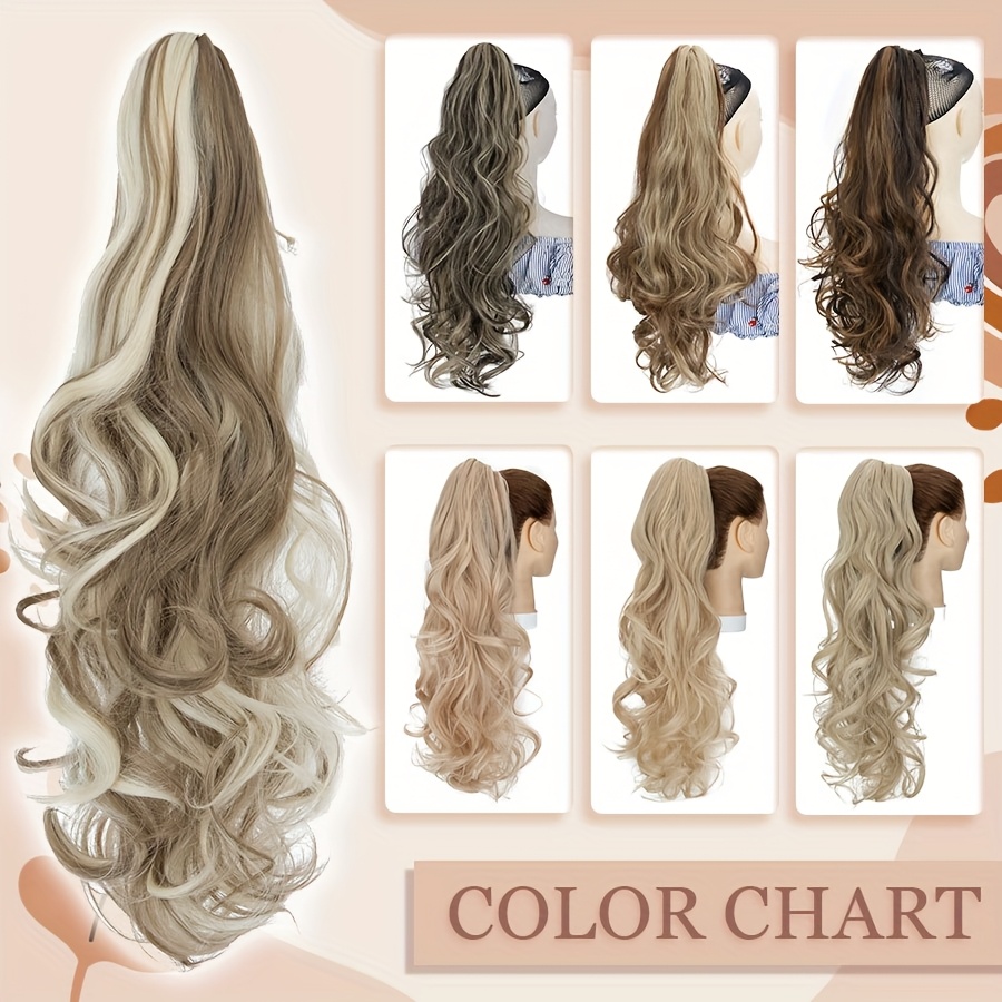1pc long 24 clip in ponytail hair extensions heat resistant synthetic ponytail with jaw clip dark brown blonde gray black beige volume dimension for parties everyday   womens hairstyle addition details 3