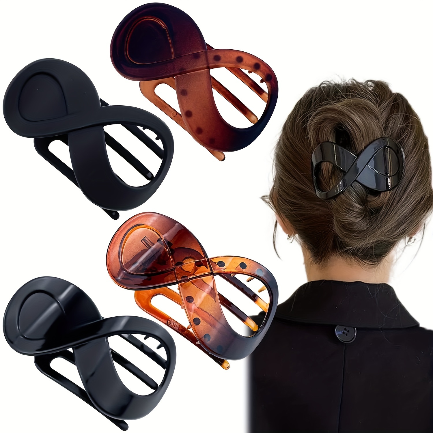 

4pcs Elegant Solid Color Hair Grab Clips Non Slip Hair Bun Makers Ponytail Holders For Women And Daily Use Wear