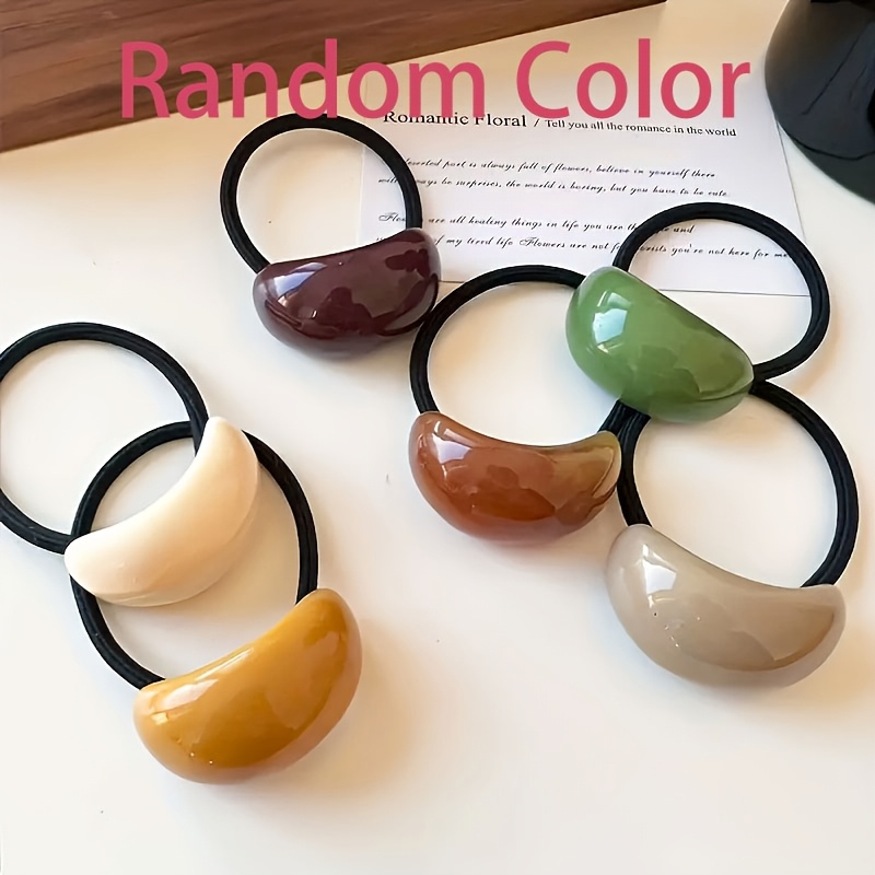 TEMU 7pcs Set, Assorted Random Colors, High-elasticity Simple Hair Ties, Candy-colored Acrylic Hair Accessories, Elegant Design, Cute Elastic Hair