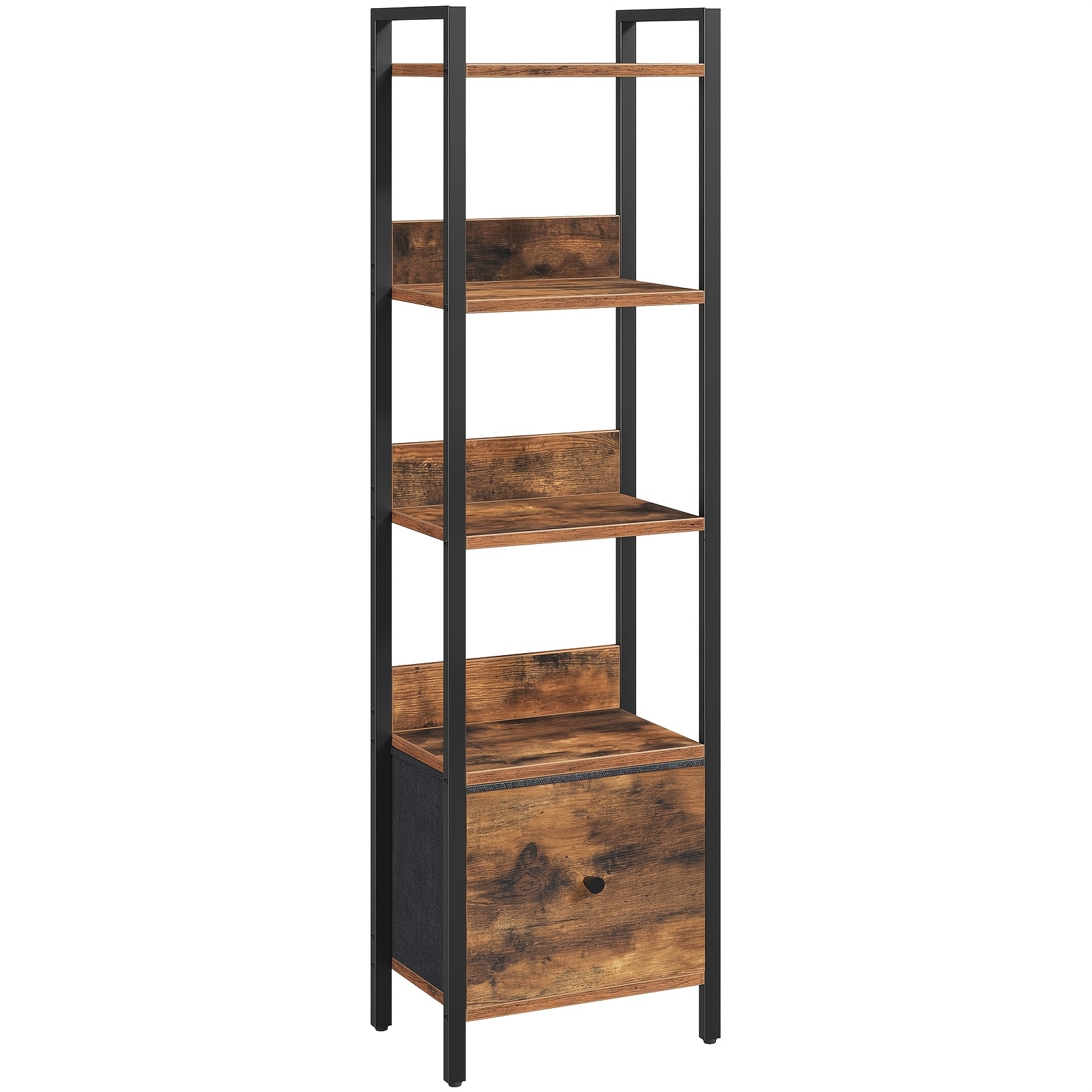 5-tier And 6-tier , Bookshelf With Drawers, Freestanding Bookshelf, Golden Metal Frame Bookcase, Suitable For Living Room, Study Or Kitchen, Rustic Brown