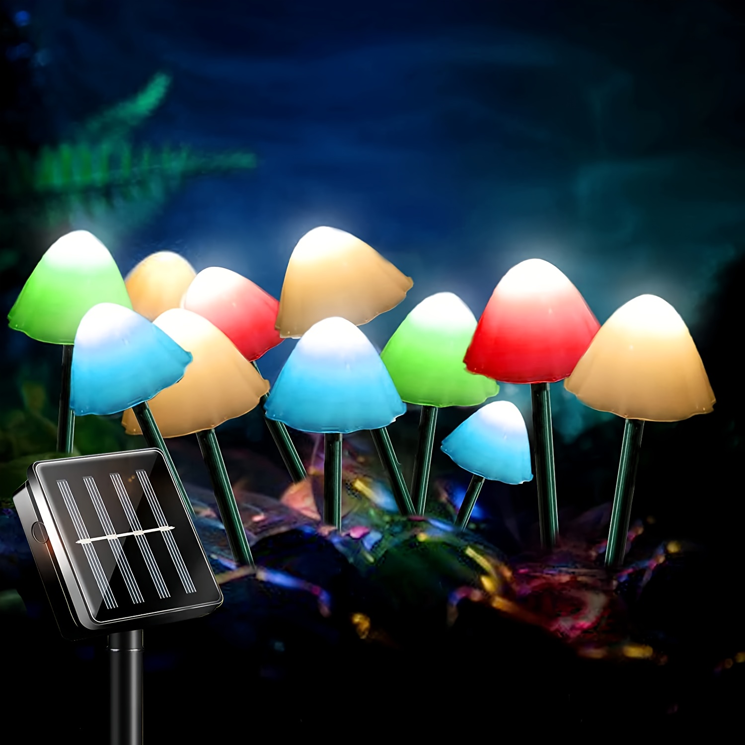 

Solar Garden Mushroom Lights, Outdoor Decorative Waterproof Led Flower String, Multi-color Solar Powered Fairy Lights With 10 Led Bulbs, Christmas Special, Plastic, Nickel Battery, Touch Control