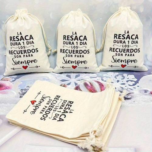 Gift For Her/Him Beige Gift Packaging Drawstring Bags in Sets of 1, 5, Or 10, Suitable for Spanish Wedding Party Hangover Kits, Valentine'S Day Gift Bags, Bachelorette Party Themed Gift Bags, Ideal for Parties, Gift Wrapping, And Holidays