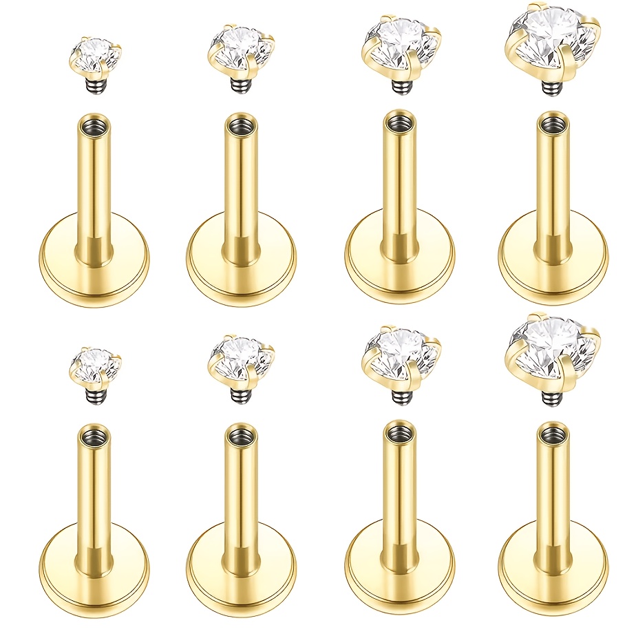 TEMU 8pcs Set 16g Internal Thread Lip Stud Piercing Jewelry, Nose Stud Lip Stud, Flat-back Nose Stud Ear Stud, Synthetic Cubic Zirconiaia Nose Stud,