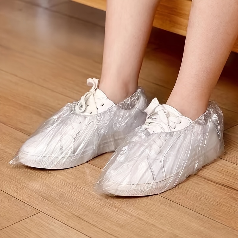 TEMU 200 Pièces de Protège-Chaussures PVC Transparents Jetables - Protège-Chaussures en Plastique Épais Antidérapants, Ajustement Parfait, Résistants