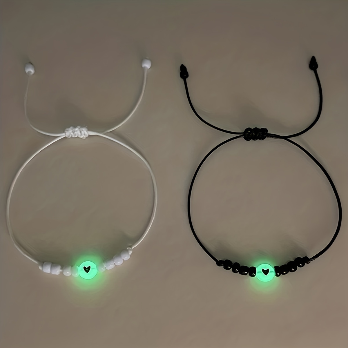 Adjustable Luminous Heart Bead Bracelets for Couples & Friends