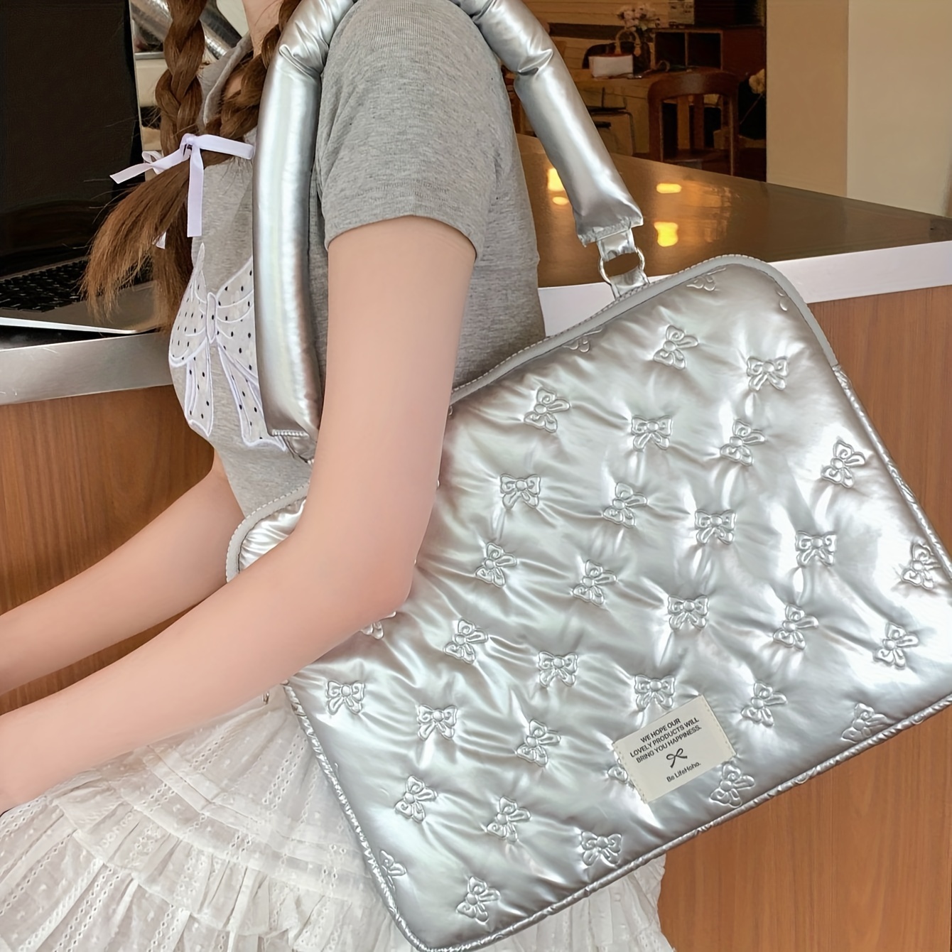 

Laptop Bag Ballet Silvery Bow Laptop Liner Bag Compatible With Macbook 13/14" .6" Laptop Shoulder Bag