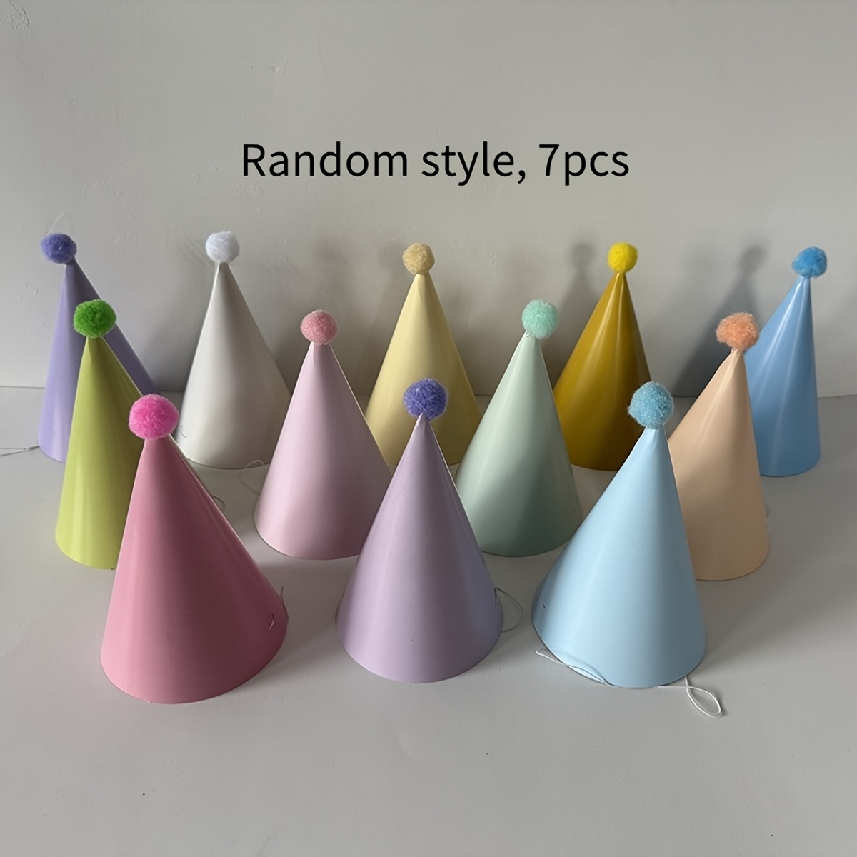 Image of 7pcs Random Style Rainbow Party Hats - Pastel Rainbow Themed Paper Hats Pastel Party Birthday Party Cone Hats Themed Party Hats For Adults Birthday, Baby Shower Party Decorations