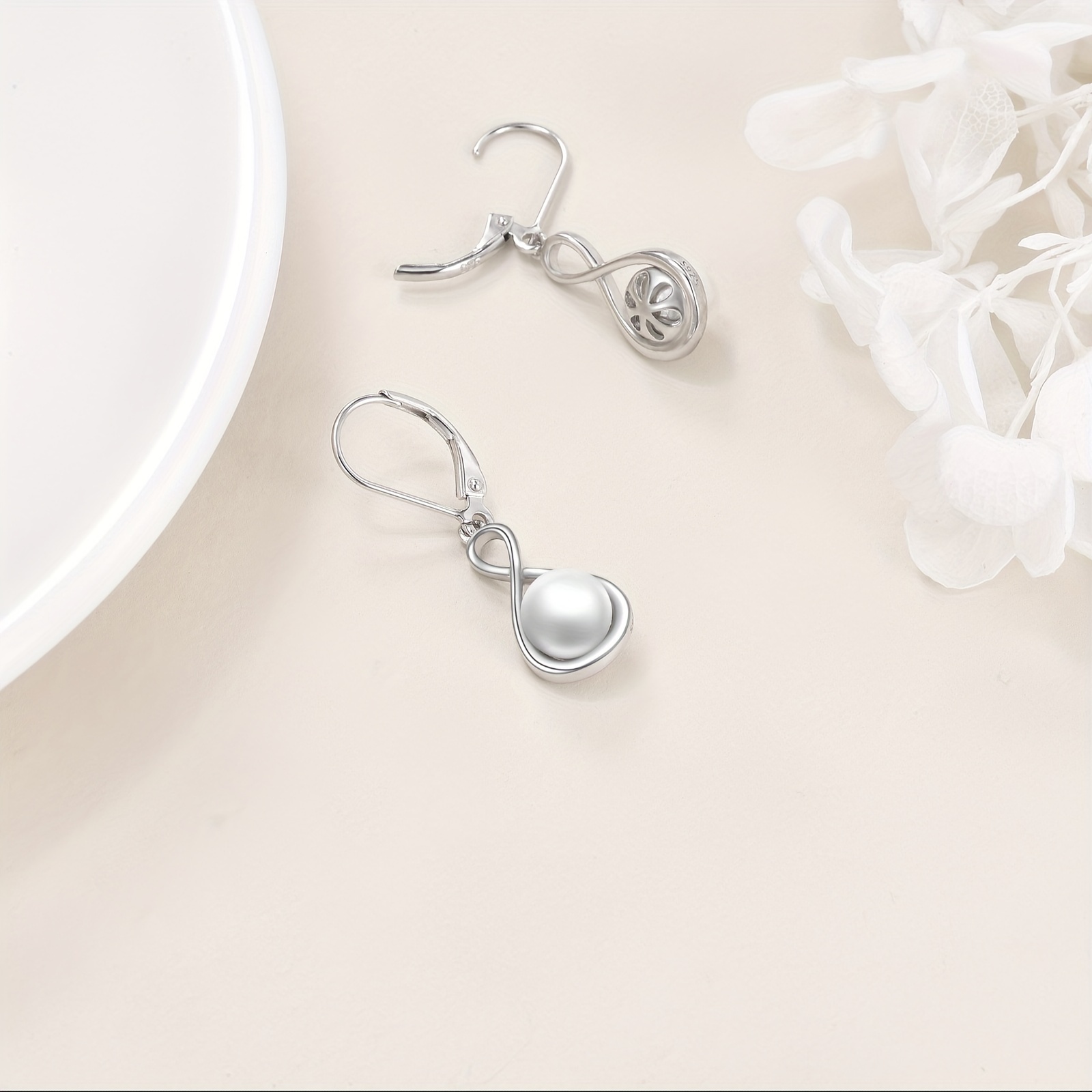 925 sterling   dangle earrings for women hoop infinity pearl drop earrings jewelry gifts for mom mother friends Product details 0