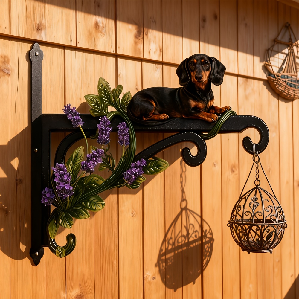 TEMU Dachshund And Lavender Wall Hooks-double-sided, Hand-painted Outdoor Hooks, Hanging Flower Pots And Bird Feeders; Decorative Metal Garden Hooks,