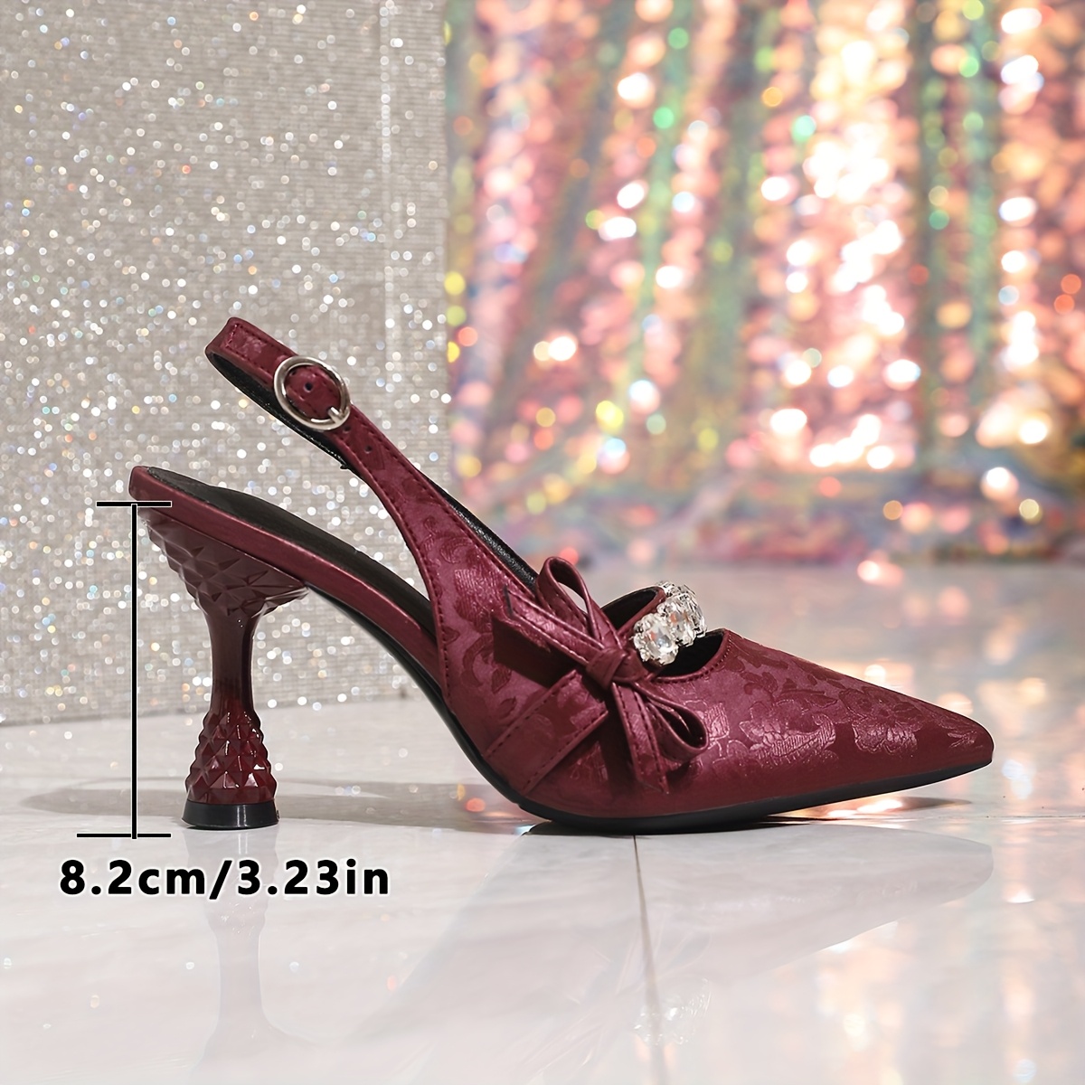 Elegant French-Inspired Pointed Toe Stiletto Sandals for Women - Summer High Heels with Ankle Strap, Rhinestone Embellishments & Bow Detail, Red & Black, Faux Cover, Perfect for Casual or Formal Occasions, Stiletto Heels