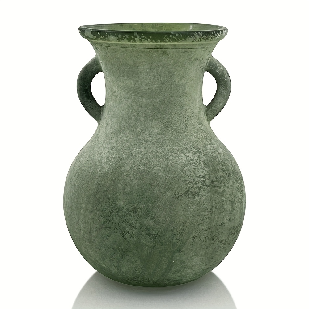 Image of [retro Double Ear Glass Vase] 1pc Retro Double Ear Glass Vase, Elegant Medieval Roman Vase - Fashionable Home Bedroom Study Decoration - Living