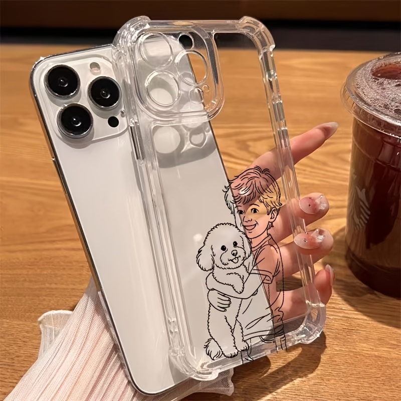 TEMU Phone Case: Ai-generated Line Art Anime Style Phone Case, A New Trending Gift, Transparent Four-corner Drop-proof Soft Case, Customizable