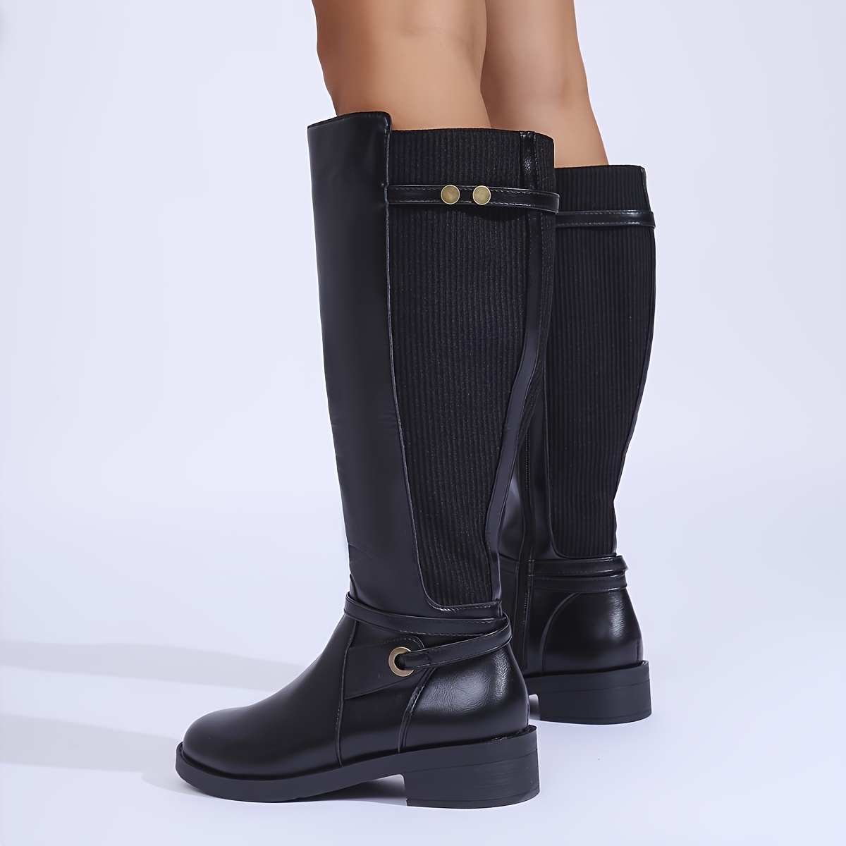 

Women's Elegant Mid-calf Boots With Chunky Heel, Round Toe Dress Boots, Comfortable Side Zipper Boots, Winter Slim Bottom Non-slip Boots