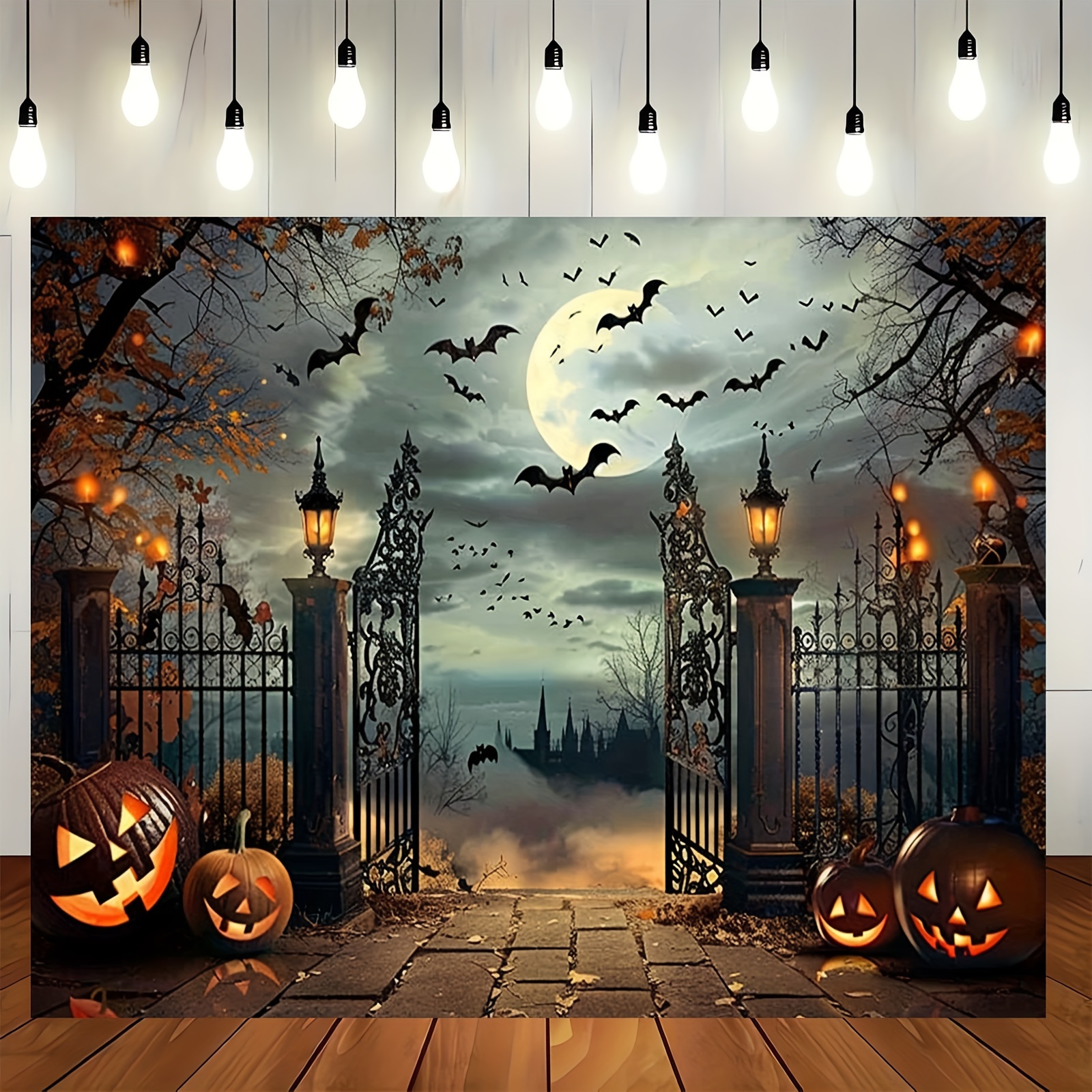 

Halloween Photography Backdrop Banner - Full Moon Night, Woods Graveyard, Spooky Cemetery Decorations, Multipurpose Polyester Portrait Photo Shoot Booth For Halloween Party Decor - 1pc